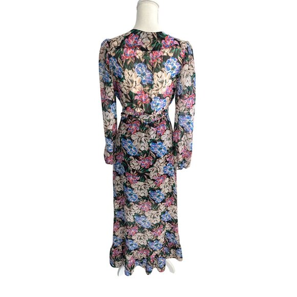 WAYF Floral Ruffle Midi Wrap Dress Size Medium - Picture 5 of 10
